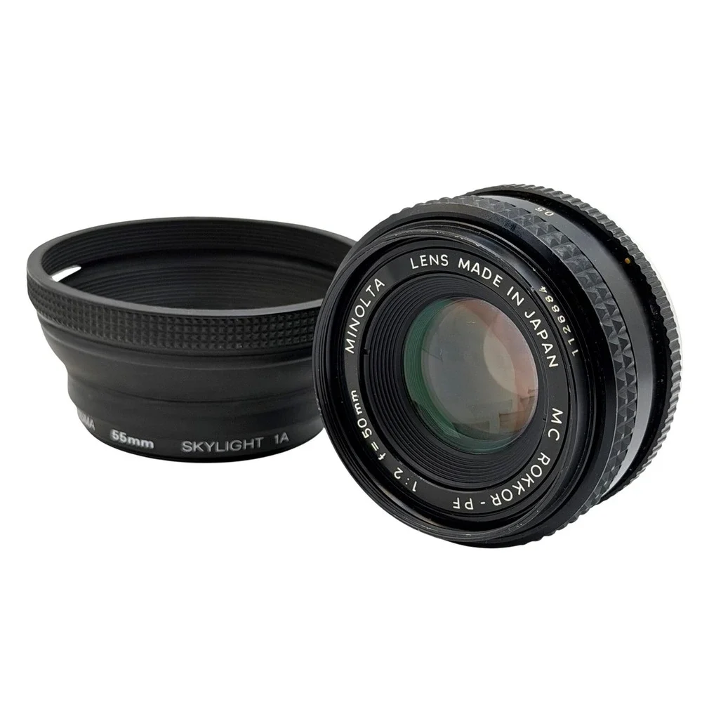 Minolta MC Rokkor-PF 50mm f/2 Lens with 55mm Skylight 1A Hood SR Mount 1126884